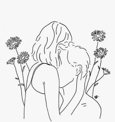 People Kissing, Minimalist Drawing, Outline Art, Pencil Art Drawings, Couple Drawings, Art And Illustration, Love Drawings, Line Art Drawings, Colorful Drawings