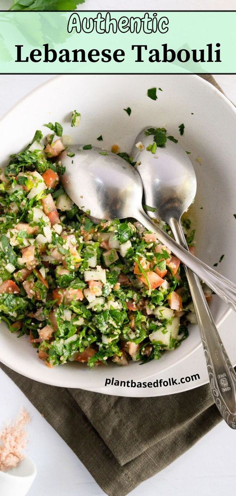 Tabouli is an authentic Lebanese salad that is fresh, light and easy. Made with finely chopped fresh parsley tossed in a refreshing lemon dressing. a bowl of authentic lebanese tabouli salad Lebanese Recipes Authentic, Easy Vegan Salad, Vegan Lebanese, Tabouli Recipe, Lebanese Salad, Tabouli Salad, Tabbouleh Recipe, Parsley Salad, Vegan Salad Recipes