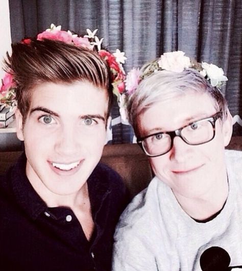 Joey Graceffa and Tyler Oakley! Both rocking those flower tiaras! 2014 Tumblr Aesthetic Outfits, Mikey Murphy, Our2ndlife, Sass Queen, Flower Tiara, Joey Graceffa, Tyler Oakley, Cameron Dallas, Aesthetic Outfit Ideas