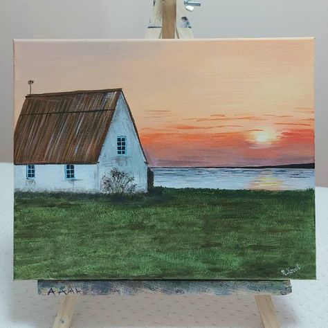 Home Acrylic Painting, Country Side Painting Acrylic, Big Canvas Painting Ideas Landscape, Easy Farm Paintings For Beginners, House Paintings Acrylic, Easy Paintings For Beginners Acrylics Simple Canvas Ideas, Acrylic Painting Canvas Landscapes Easy, Simple Acrylic Paintings Landscape, Acrylic Landscape Paintings Easy