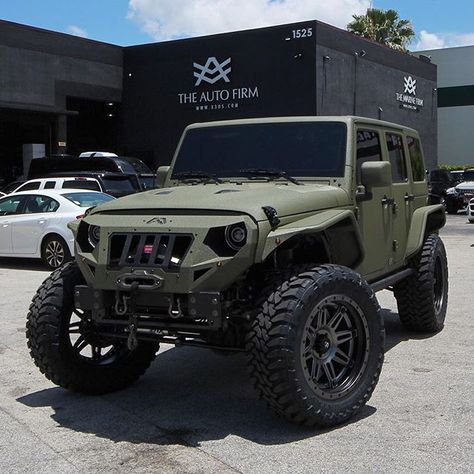 Avorza Jeep Wrangler... This one had an entire face lift, Painted Kevlar Textured Satin Olive Green, sitting on Fuel Wheels... Done for my friend @ob6969 ... #jk #jeep #jeeplife #jeepkings #wrangler #4x4 #offroad #beast #AutoFirm #TheAutoFirm #Avorza #AlexVega #Cars #Car #Auto #Luxury #Exotic #Custom #Wheels #VIP #305 #MIA #Miami #carporn #KeepUp #AvorzaMovement Mate Cars, Matte Green Jeep Wrangler, Dark Green Jeep Wrangler, Jeep Army Green, Pickup Trucks Toyota, Green Jeep Wrangler, Car Colours, Road Bike Wheels, Dream Goals