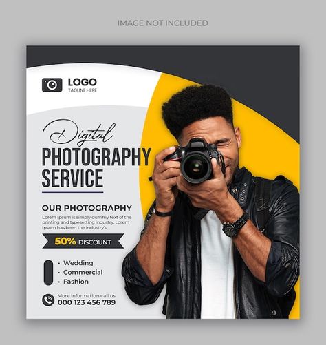 Photography Ads Design, Media Production Studio, Photography Flyer Design Creative, Photography Services Poster, Creative Poster Design Ideas Advertising, Photography Banner Design, Photography Social Media Post, Services Poster Design, Photography Advertising Ideas