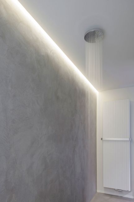 Bathroom Indirect Lighting, Led Shower Lighting Ideas, Shower Ceiling Light, Shower Cove Lighting, Shower Led Strip Lighting, Indirect Lighting Bathroom, Bathroom Soffit Lighting Ideas, Bathroom Cove Lighting, Light In Shower Ceiling