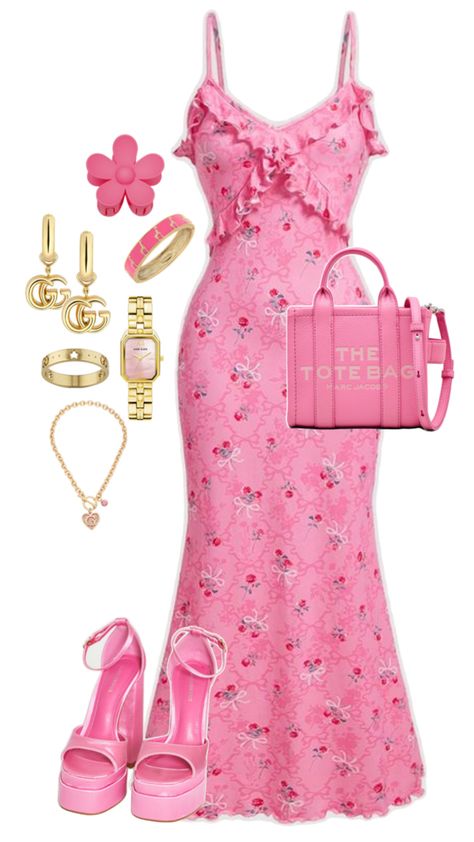 Inspo Pink Summer Outfits Casual, Collage Dress Outfit, Barbie Pink Aesthetic, Pink Aesthetic Fashion, Barbiecore Outfit, Sleek Hairstyle, Pink Glam, Looks Chic, Cute Everyday Outfits