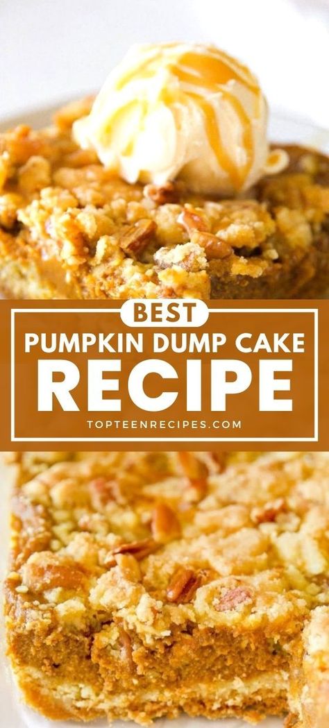 Pumpkin Pie Dump Cake, Easy Pumpkin Dump Cake, Pumpkin Cake Mix, Yellow Cake Mix Recipes, Pumpkin Dump Cake Recipe, Pumpkin Dump, Pumpkin Crisp, Dump Cake Recipe, Dump Cake Pumpkin