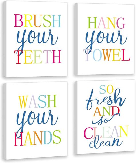 LHIUEM Colorful Bathroom Wall Decor Rainbow Frame Wall Art Set of 4(8”X10”) Kids Motivational Canvas Signs Funny Rules Wall Print So Clean Art Printing for Toilet Washroom Bathroom Laundry Pictogram Clean Art, Bathroom Canvas Art, Colorful Bathroom, Kids Bathroom Wall Art, Motivation Pictures, Quotes Kids, Bathroom Canvas, Bathroom Quotes, Childrens Bathroom