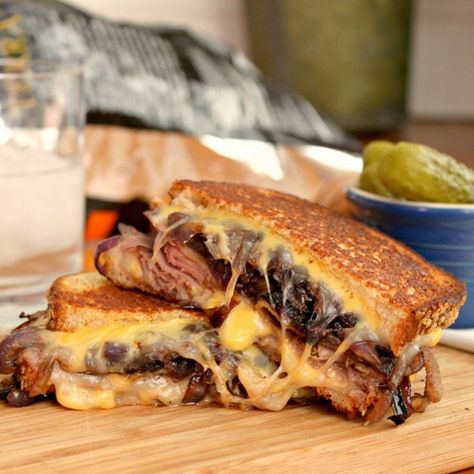 Grilled Cheese & Roast Beef Sandwiches Roast Beef Grilled Cheese, Caramelized Onion Sandwich, Grilled Roast Beef, Roast Beef And Cheddar, Roast Beef Sandwich Recipes, Homemade Bread Dough, Onion Grilled Cheese, Beef Sandwich Recipes, Caramelized Onions Recipe