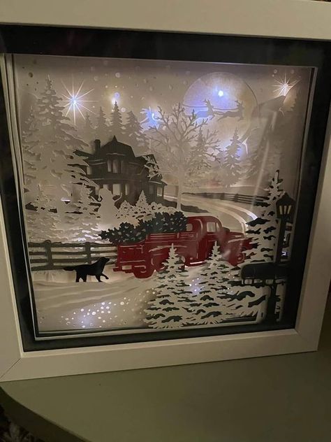 Diy Christmas Shadow Box, Free Christmas Crafts, Shadow Box Ideas, Diy Shadow Box, Christmas Shadow Boxes, 3d Pictures, 3d Shadow Box, Tiered Trays, Christmas Truck