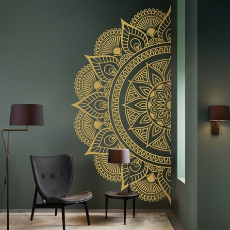 Mandala Art On Wall, Mandala Wall Art Murals, Apple Sangria, Mandala Decals, Creative Wall Painting, Mandala Wallpaper, Yoga Wall Art, Easy Mandala Drawing, Personalized Wedding Decor