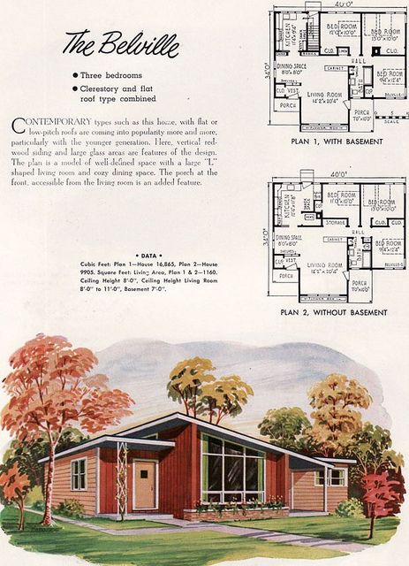 NPS plan Belville, 1952. mid century modern #house #plans #1950s Mid Century House Plans, Small House Architecture, Mid Century Modern House Plans, Vintage House Plans, Vintage Architecture, Sims House Plans, Mid Century Architecture, Ranch House Plans, House Architecture