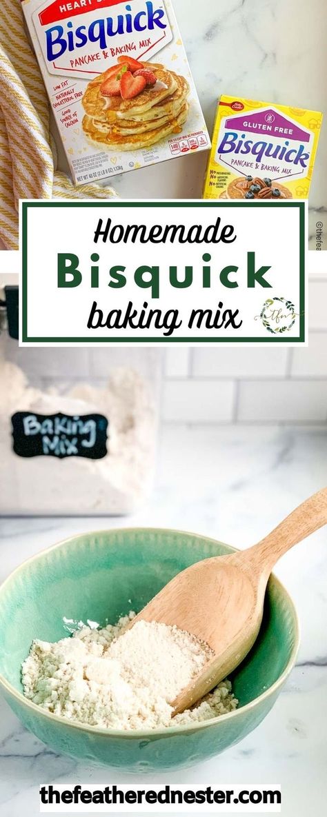 Keeping an all-purpose baking mix on hand makes baking so easy! Why bother buying it, when you can make your own homemade Bisquick recipe mix right at home? Make your own DIY Bisquick baking mix with 4 common pantry ingredients for a fraction of the cost. And, find out what recipes you can make with your own homemade biscuit mix. Homemade Biscuit Mix, Homemade Biscuit, Homemade Bisquick, Bisquick Recipes, Biscuit Mix, Baked Bread, Homemade Seasonings, Baking Mixes, Baking Mix