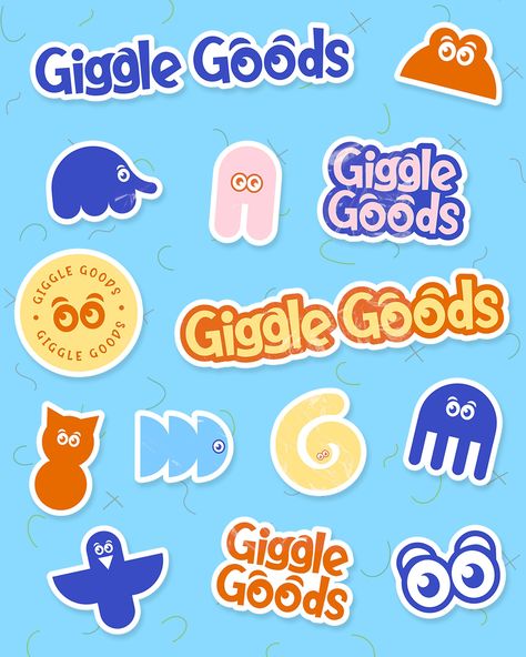 Toy Store Branding: Giggle Goods [Part 2/2] Here’s a peek at the playful branding elements: 🟠 Childish Logo Variations: To make the logo more playful, we adapted the type to fit the logo concept and become fun and playful. 🟠 T-shirt: The t-shirt has the bright and colorful Giggle Goods logo on it to make sure that children wear it with pleasure. 🟠 Stickers: These stickers are made in our animal graphics and can be used by children to decorate their items. 🟠 Toy Packaging: The Sleepy Fox... Toy Branding, Toy Logo, Logo Moodboard, Playful Branding, Store Branding, Logo Variations, Toys Logo, Branding Elements, Clothing Brand Logos