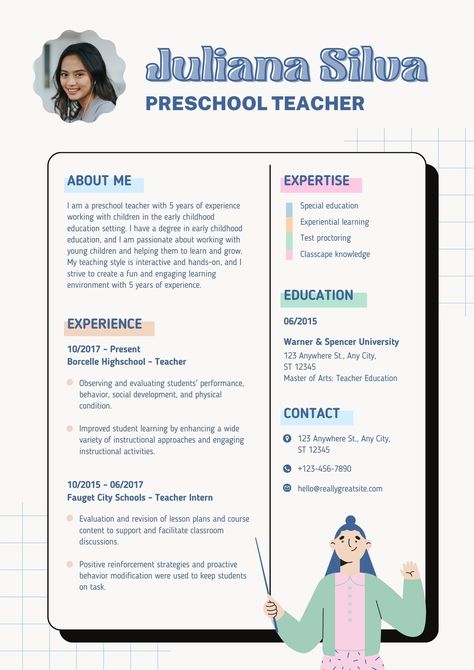 Cv For Teaching, Teacher Resume Template Free, Preschool Teacher Resume, Teacher Cv Template, Teacher Cv, Teacher Portfolio, Technology In The Classroom, Teaching Portfolio, Teaching Resume