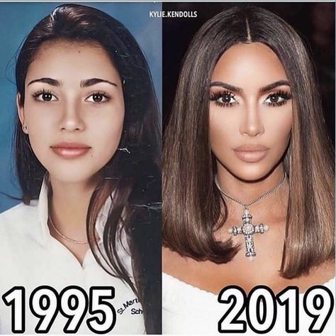 Before and after 1995 - 2019 Kim Kardashian Before, Zazu Makeup, Biba Makeup, Batwoman Makeup, Irridescent Makeup, Pierrot Makeup, Makeup Lavender, Succubus Makeup, Makeup Bratz