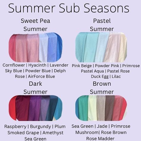 Kaitlyn Larson | I’ve been getting a lot of questions around sub seasons! Here is a visual of @houseofcolourusa’s summer sub seasons along with the colors… | Instagram Dark Summer House Of Colour, Brown Summer Color Palette, Summer House Of Colour, Dark Summer Makeup, House Of Color Summer, Dark Summer Color Palette, House Of Colour Summer, Summer Color Season, Zyla Dusky Summer