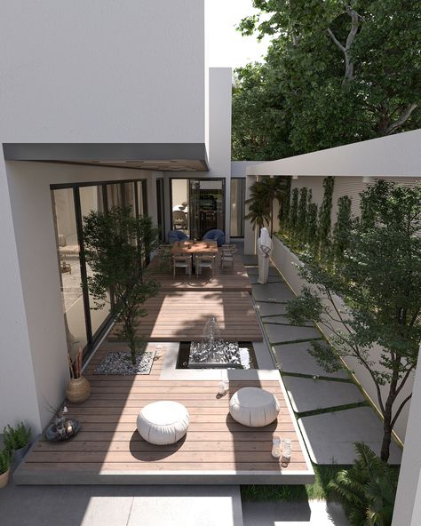 Villa Landscape :: Behance Japandi Courtyard, Rectangle Backyard Landscaping, Minimal Landscape Design, Villa Landscape Design, Dubai Landscape, Landscape Villa, Villa Landscape, Luxury Pools Backyard, Playgrounds Architecture