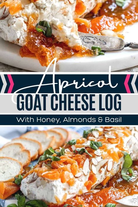 Apricot Appetizer Recipes, Cheese Logs, Cheese Log Recipes, Cheese Log, Goat Cheese Appetizer, Bagel Chips, Apricot Recipes, Goat Cheese Recipes, Toasted Almonds