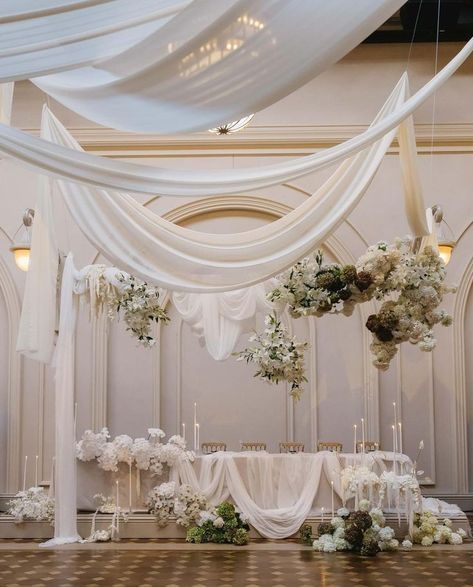 Wedding Draping Backdrop, Wedding Ceremony Backdrop Indoor, Candlelit Wedding Reception, Neutral Wedding Inspiration, Wedding Drapery, Textured Backdrop, Wedding Draping, Table Centerpiece Flower, Candlelit Wedding