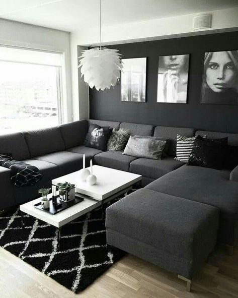 Meja Sofa, Black Living Room Decor, Minimalist Living Room Decor, Black And White Living Room, Dark Living Rooms, Black Living Room, Small Living Room Decor, White Living, Living Room Decor Cozy