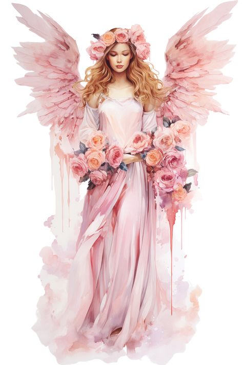 Angels And Flowers Tattoo, Flower Angel, Angels And Flowers, Angel Holding Flowers Tattoo, Angels Clipart, Rosé Angel, Angel Clipart, Beautiful Flowers Photography, Holding Flowers