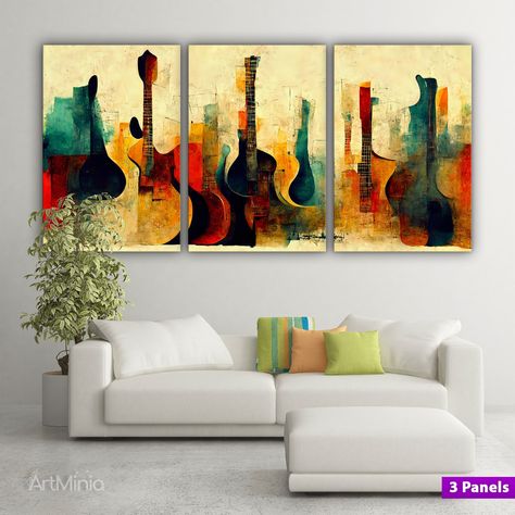 Abstract guitar painting canvas print wall art, Music wall art, Ready to hang gallery style canvas art, Multi panel canvas, Large canvas https://etsy.me/3oOPHUp #contemporary #canvasprint #stretchedcanvas #readytohangcanvas #highqualitycanvas #gallerystylecanvas Guitar Painting Canvas, Abstract Guitar Painting, Multi Panel Paintings, Abstract Guitar, Wall Art Music, Jazz Art, Guitar Painting, Music Wall Art, Abstract Painters