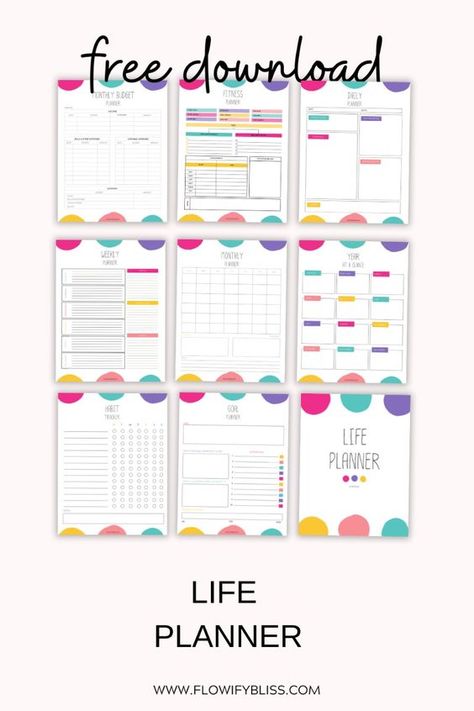 A free printable life planner that will help you get your life in order! This printable contains 10+ planning pages that you can print out instantly. 2024 Planner Printable Free, Free Printables Organization Templates, Planner Templates Free Printables, Project Planner Printable Free, Free Printable Life Planner, Life Planner Printables Free, Free Printable Planner Pages, Family Planner Printables, Design Your Own Planner