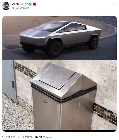 A Cybertruck Meme For Every Occasion (25 Funniest) Mustang Humor, Metal Trash Cans, Funny Car Memes, Car Memes, Drifting Cars, Snack Storage, Friday Humor, Human Design, S Car