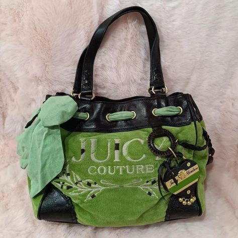 Juicy Couture Daydreamer Tote Bag Purse Green Vintage Bow Ribbon Charm Authentic | eBay 2000 Vintage Fashion, Juicy Couture Bags Vintage, Vintage Juicy Couture Bags, Juicy Daydreamer, Juicy Couture Daydreamer Bag, Green Juicy Couture, Juicy Couture Daydreamer, Accessories Purses, Fav Products