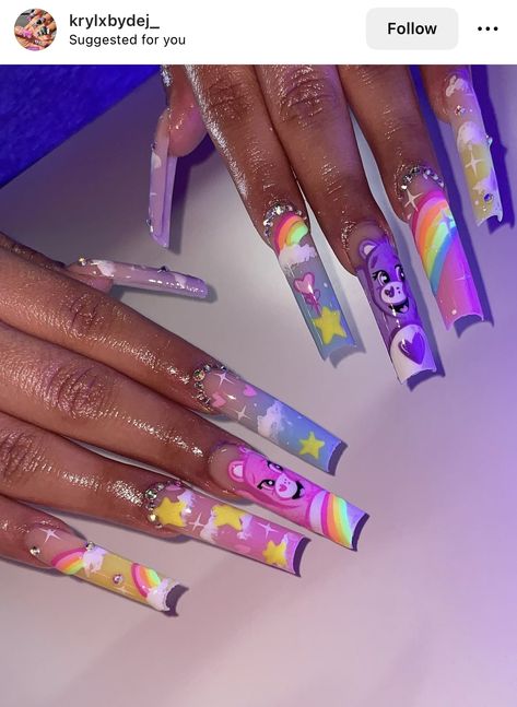 Care Bare Nails, Care Bear Nail Designs, Care Bear Nail Art, Carebear Nail Ideas, Carebear Nails Designs, Carebear Nail Art, Care Bears Nails, Care Bear Nails, Care Bears Nail Art