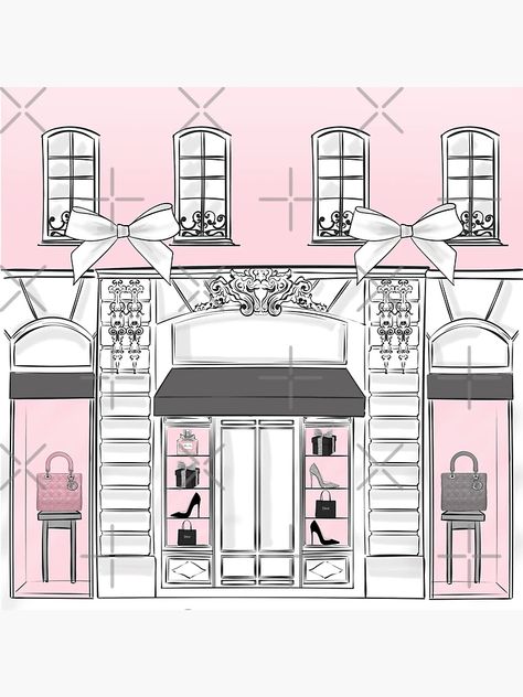 "Fashion boutique vitrine shop pink girly illustration" Sticker for Sale by Lalanacliparts | Redbubble Boutique Drawing, Boutique Store Aesthetic, Boutique Drawing Interior, Boutique Illustration, Store Front Drawing, Clothing Store Illustration, Hello Pink Boutique Graphics, Shop Front Illustration Drawings, Boutique Exterior