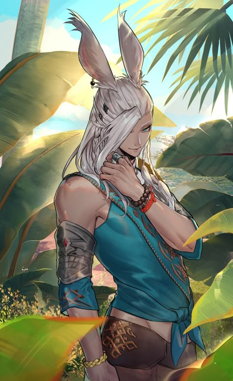 Ffxiv Viera, Viera Final Fantasy, D D Character Ideas, Bunny Man, Final Fantasy Xiv, Bunny Ears, Male Art, B & B, Chinese Art