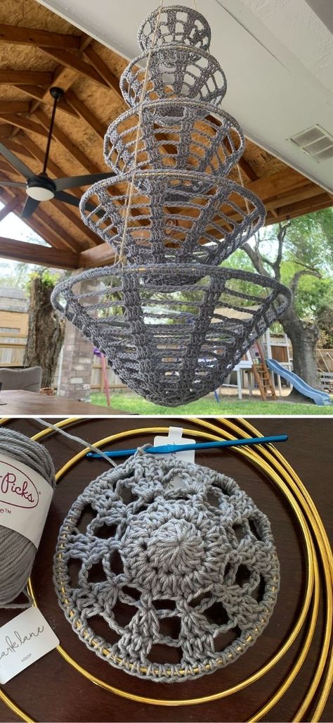 Crochet Tiered Hanging Basket, Hanging Storage Crochet, Crochet Canopy Pattern, Embroidery Hoop Crochet, Scrap Yarn Basket Crochet, Unique Crochet Home Decor, Crochet Hanging Pattern, Crochet Hanging Shelves, Crochet Produce Basket