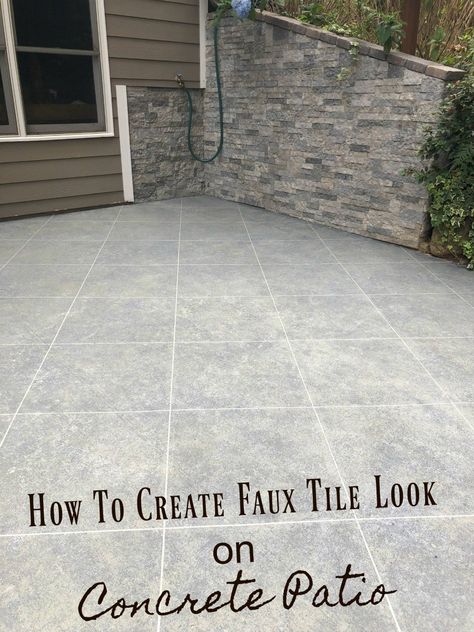 Create a tile look on concrete patio using tape and stone finish paint. Daich Spreadstone, Tile Painting, Concrete Paint, Faux Tiles, Porch Floor, Porch Colors, Painted Concrete Porch, Porch Steps, Porch Flooring