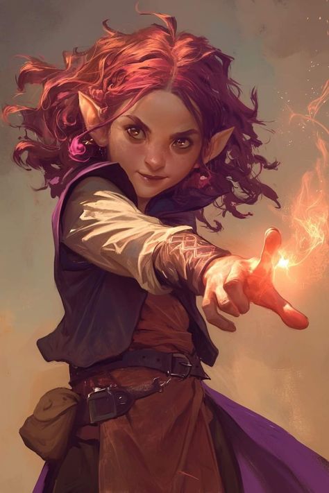 Female Gnome Character Art, Gnome Female Dnd, Dnd Gnome Art, Dnd Halfling Female, Gnome Dnd Character Design, Gnome Fantasy Art, Halfling Dnd, Halfling Female, Dnd Gnome