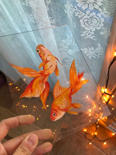 Aquarium Glass Painting, Glass Paint On Mirror, Painting With 3d Elements, Painting Ideas On Objects, Paintings On Glass Frames Aesthetic, Painting In Glass Frame, Painting On Clear Acrylic, Glass Picture Frame Painting, Rectangular Painting Ideas