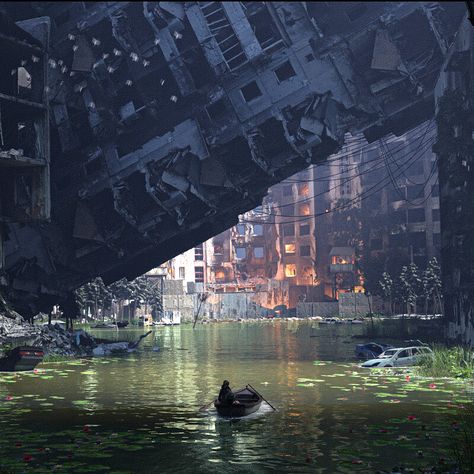 Post Apocalyptic New York City, Post Apocalyptic Flooded City, Post Apocalyptic Cities, Flood Artworks, Apocalypse City Aesthetic, Abandoned Futuristic City, Flooded City Art, Horror City Aesthetic, Dystopian Art Illustrations