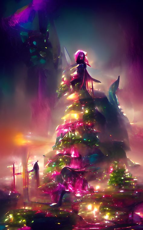 Fantasy Christmas Tree, Fantasy Christmas, Wombo Art, Castle Christmas, Magic Ball, Christmas Tree Design, Tree Design, Tree Designs, Fantasy Landscape