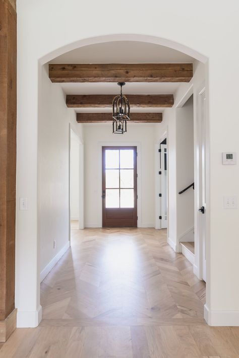 Scroll Stoppers, Beams Living Room, Home Entry, Wooden Beams Ceiling, Shiplap Ceiling, Faux Beams, Faux Wood Beams, Wood Beam, Wood Beam Ceiling