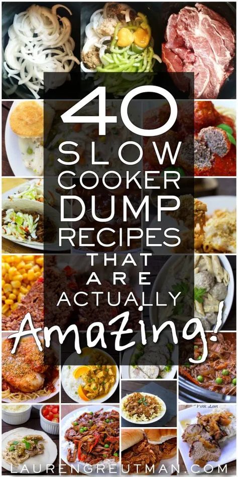 Dump Recipes: Over 40 Slow cooker dump recipes that are amazing! Slow Cooker Dump Meals, Slow Cooker Dump, Crockpot Dump Recipes, Dump Recipes, Easy Crockpot Dinners, Best Crockpot Recipes, Dump Meals, Slow Cooked Meals, Slow Cooker Dinner