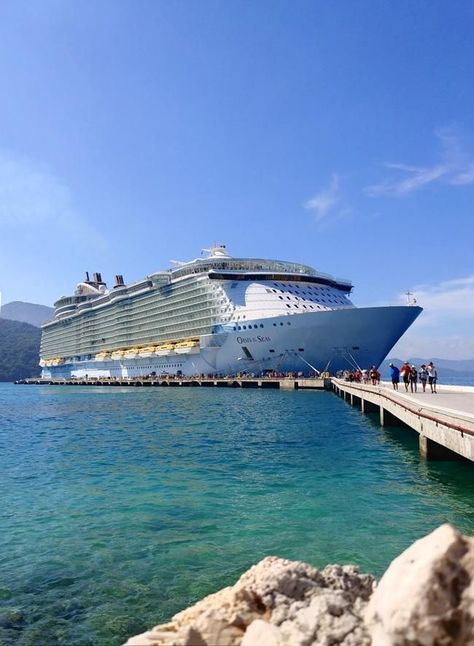 oasis of the seas royal caribbean cruise ship docked in labadee haiti Labadee Haiti, Royal Caribbean Cruise Ship, Oasis Of The Seas, Navigator Of The Seas, Funny Travel, Destination Ideas, Travel Clothes, Cruise Lines, Cruise Destinations