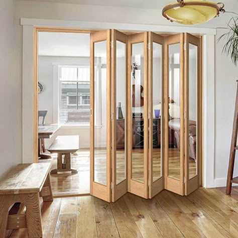 Accordion Glass Doors, Folding Doors Internal, Wooden Bifold Doors, Space Saving Doors, Pintu Interior, Internal Folding Doors, Folding Doors Interior, Accordion Doors, Partition Door