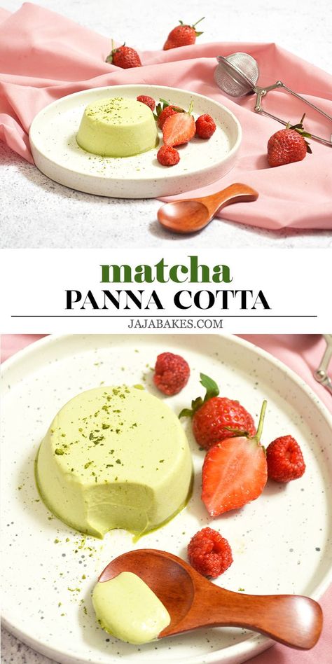 Matcha Panacotta, Easy Pretty Dessert Recipes, Japanese Recipes Dessert, Dessert Recipes Asian, Easy Japanese Dessert, Matcha Panna Cotta, Matcha Custard, Matcha Mango, Matcha Dessert Recipes