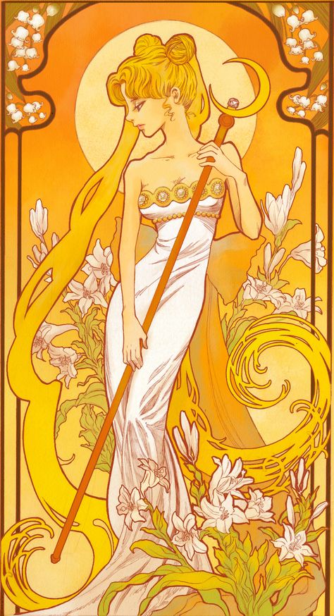 Art Nouveau Illustration, Ppg And Rrb, Art Nouveau Poster, Moon Princess, Princess Serenity, Moon Poster, Sailor Moon, Art Nouveau, Moon