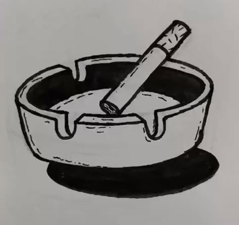 Cigerattes Illustration, Ashtray Sketch, Ash Tray Drawing, Ciggerate Drawing Easy, Ashtray Drawing, Ashtray Tattoo, 1975 Tattoo Ideas, Bong Drawing, 1975 Tattoo