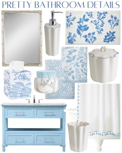 Sand & Stable™ curated on LTK Light Blue Coastal Bathroom, Coastal Cottage Bathroom Decor, Blue And White Bathroom Accessories, Cute Blue Bathroom, Blue Apartment Bathroom, Bathroom Blue And White, Costal Granddaughter Bathroom, Light Blue And White Bathroom, Light Blue Bathroom Decor