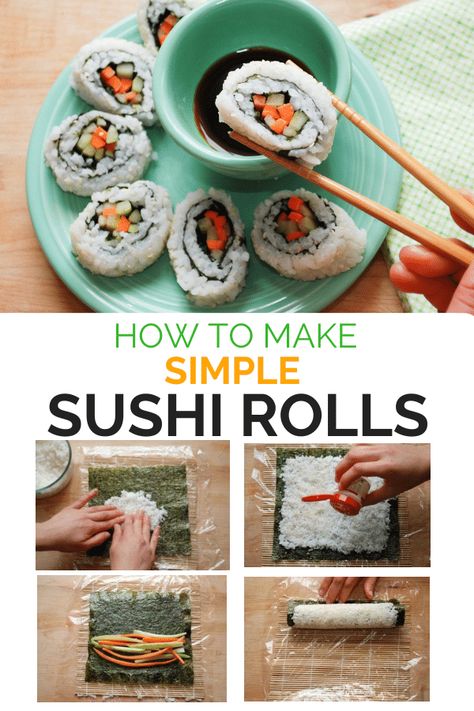 This recipe for easy sushi rolls is perfect for beginners! Includes step-by-step instructions for making cucumber sushi rolls. #realmomnutrition #sushirolls #sushirecipe #asianrecipes #homemade Easy Healthy Portable Lunches, Diy Sushi Rolls Easy Videos, Diy Sushi Rolls Easy, Easy Sushi Rolls At Home, Sushi For Beginners, Sushi Recipes For Beginners, Easy Sushi Rolls, Simple Sushi, Cucumber Sushi Rolls