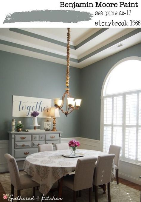 Benjamin Moore Paint Sea Pine ac-17 or stonybrook 1566 in dining room Dinning Room Colors, Paint Sea, Dining Room Wall Color, Neutral Pallet, Dining Room Colour Schemes, Dining Room Paint Colors, Romantic Bedroom Decor, Room Wall Colors, Dining Room Paint