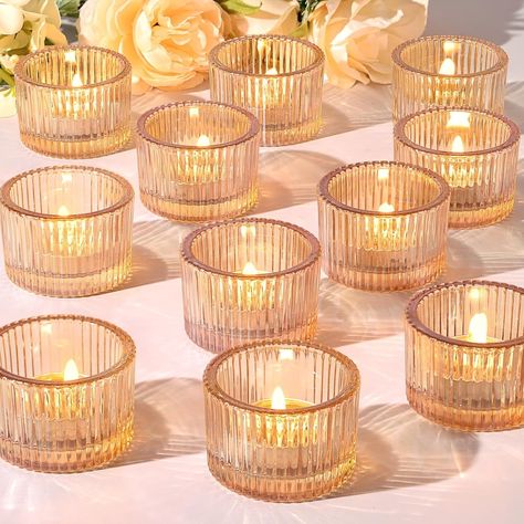 Amazon.com: HAVITI 24 pcs Tealight Gold Candle Holders, Votive Tea Light Candle Holder Glass for Gold Centerpieces Wedding Christmas Table Decor, Party Supplies, Home Decor : Home & Kitchen Small Votive Candle Holders, Tea Lights Centerpieces, Gold Votive Candle Holders, Candle Holders Glass, Gold Votive Candles, Gold Wedding Centerpieces, Sparkling Candle, Gold Centerpieces, Small Candle Holders