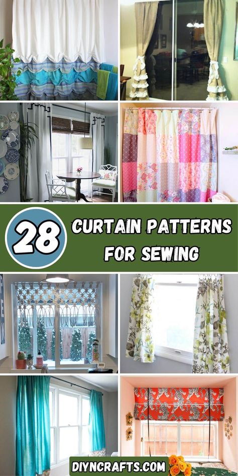 28 Curtain Patterns for Sewing Bandana Curtains, Japanese Room Divider, Patterns For Sewing, Curtain Sewing Pattern, Curtain Tutorial, Window Toppers, Ruffle Curtains, Pergola Curtains, Cute Curtains