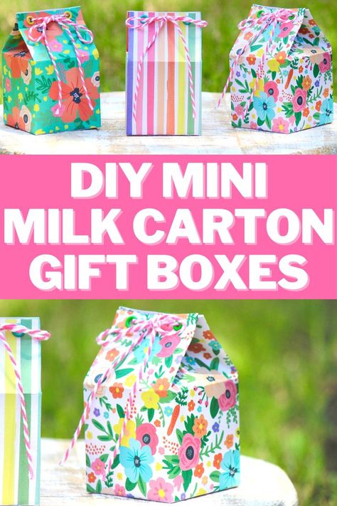 Cricut Milk Carton, Milk Carton Gift Box Diy, Diy Small Boxes Cardboard, Small Milk Carton Crafts, Making Paper Boxes, Diy Small Gift Boxes How To Make, Mini Boxes Diy, Diy Small Paper Boxes Easy, Diy Mini Gift Boxes